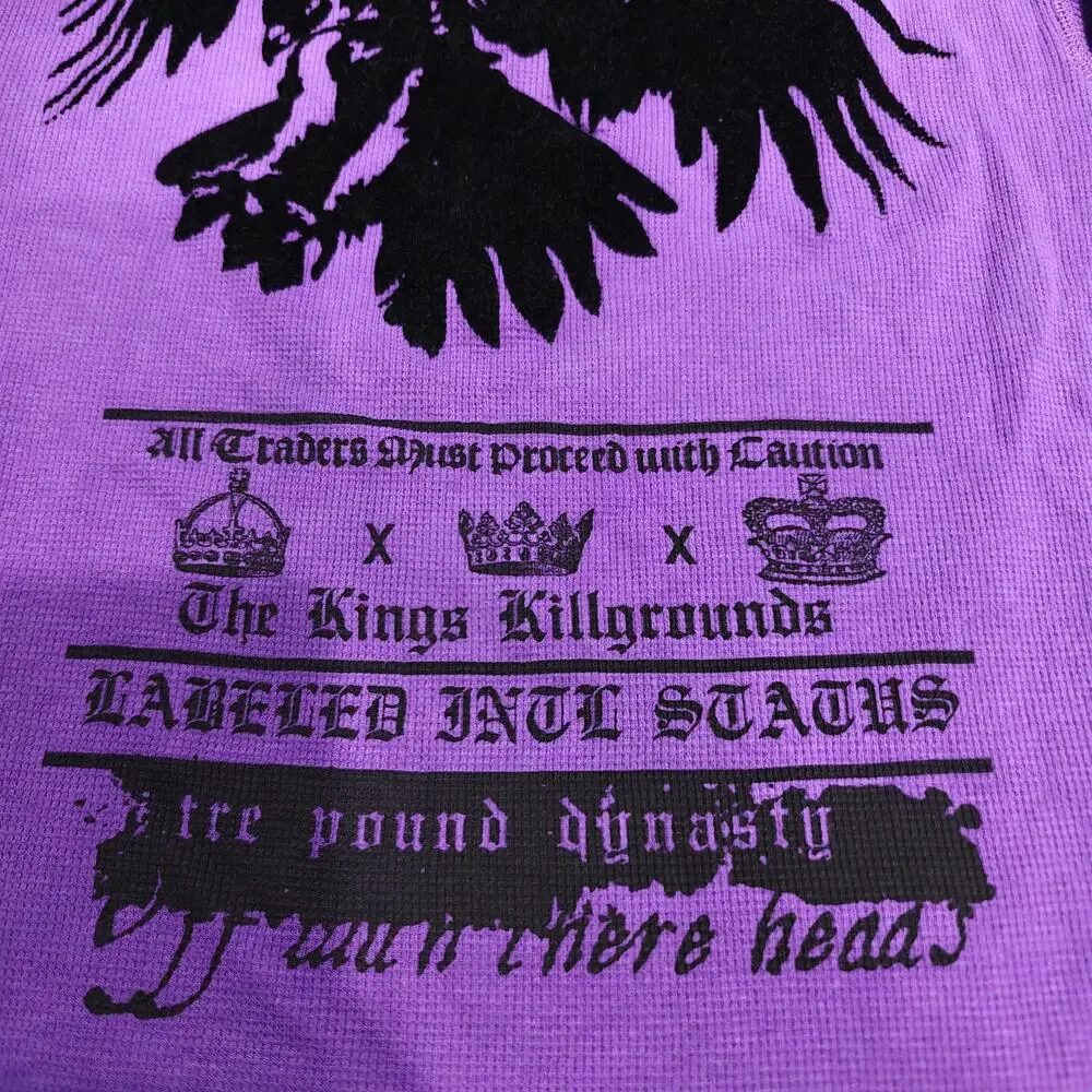 Nostic Y2K Mens L Purple Thermal Waffle Long Sleeve Graphic Shirt Velvet Flock